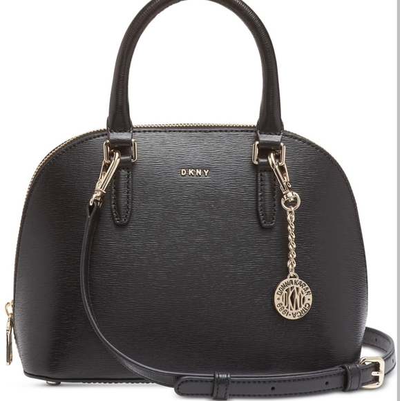 DKNY Black Leather Bryant Dome Satchel Purse Handbag - Picture 1 of 4